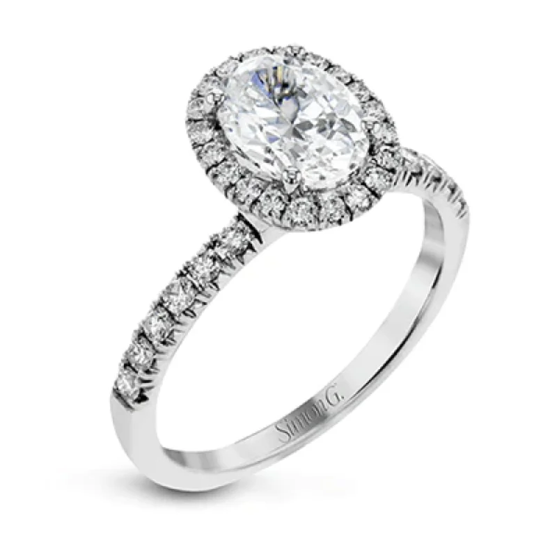 Wedding rings with colored stones-Simon G. 18k Oval-Cut Halo Engagement Ring with Diamonds