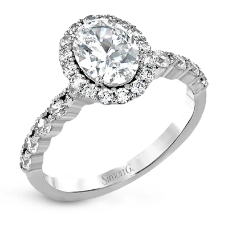 Men’s fashion rings with diamonds-Simon G. 18k Oval-Cut Halo Engagement Ring with Diamonds