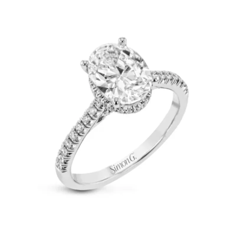 Custom name rings for women-Simon G. 18k Oval-Cut Hidden Halo Engagement Ring with Diamonds