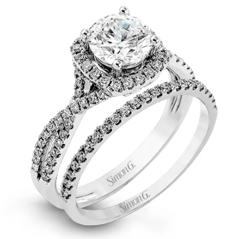 Personalized diamond wedding bands-Simon G. 18k Round-Cut Halo Engagement Ring with Diamonds