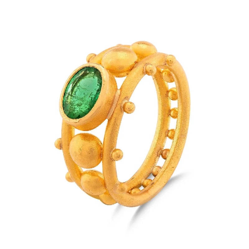 Custom birthstone rings for women-Vaulted Ring with Oval Emerald