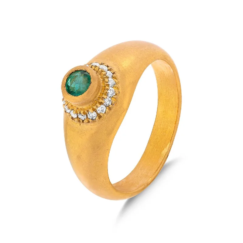 Gold wedding rings with diamonds-Tapered Ring with Emerald and Diamond