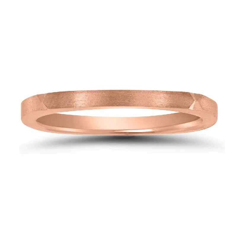 Affordable engagement rings with diamonds-Thin 1.5MM Four Sided Wedding Band with Matte Finish in 14K Rose Gold