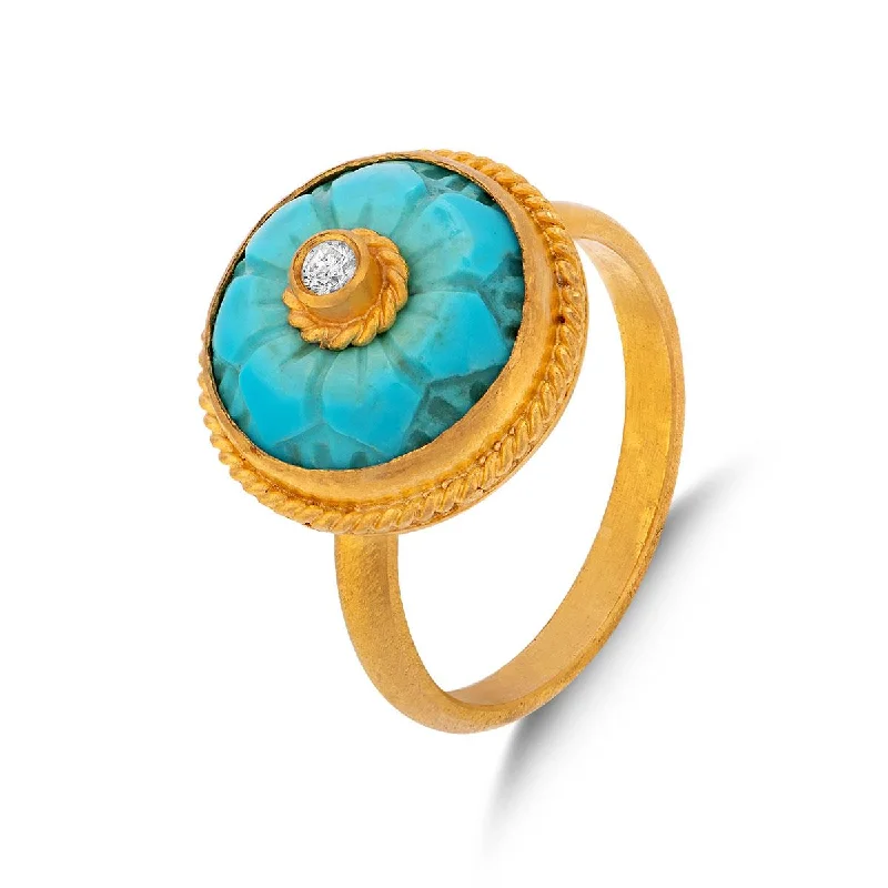 Minimalist engagement rings for women-Turquoise Rosette Ring