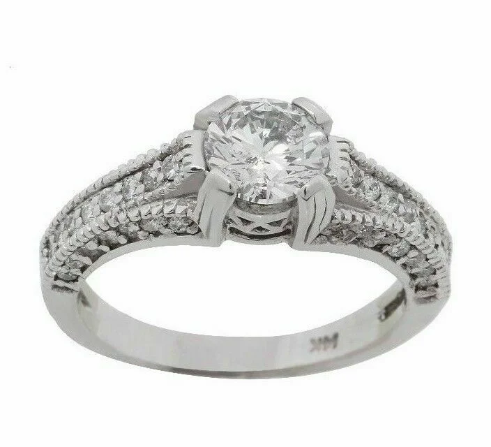 Elegant diamond rings for women-Vintage Antique Reproduction 1.43ct Round Cut Diamond Engagement Milgrain Ring