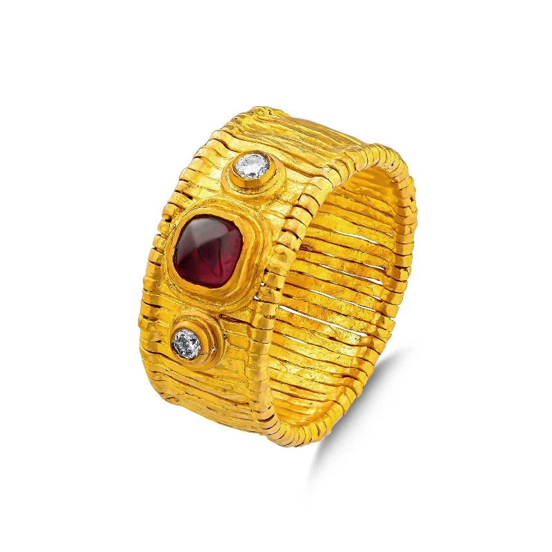 Custom gold rings for men-Willow Ring with Sugarloaf Ruby