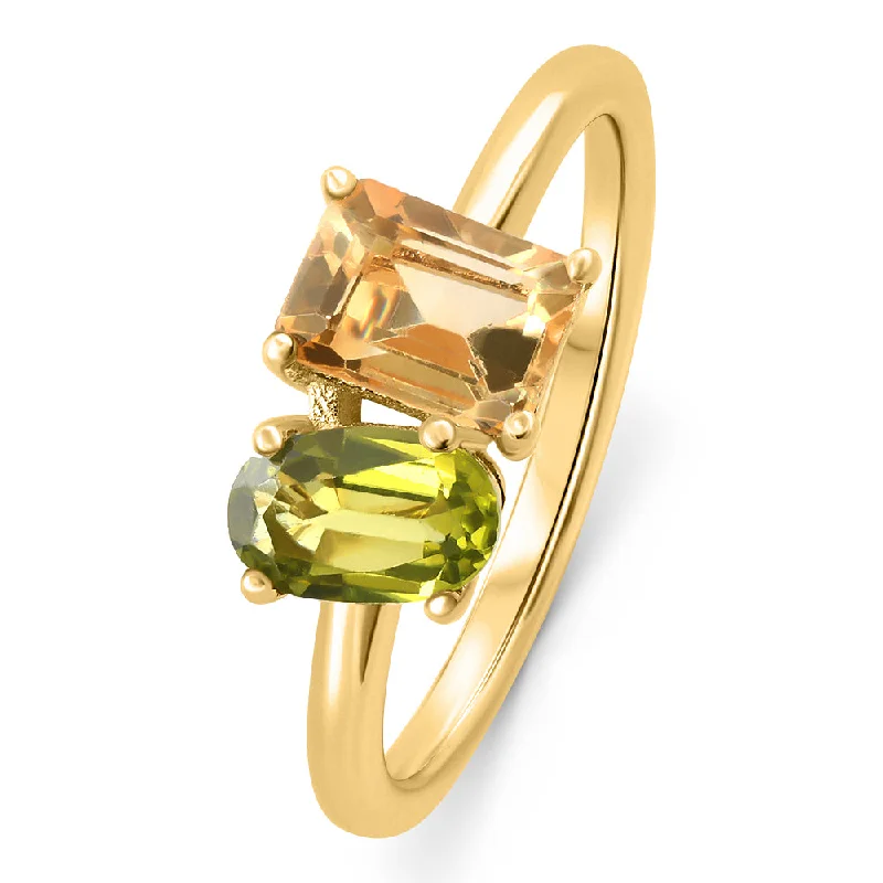 Trendy engagement rings for men-1 1/2Ct Toi Et Moi Peridot & Citrine 2-Stone Ring 10k Gold