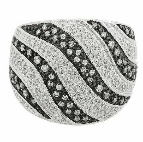 Fashionable rings for men with stones-1.25ct Round Cut Black & White Diamonds Art-Deco Style Wedding Band 14k Gold