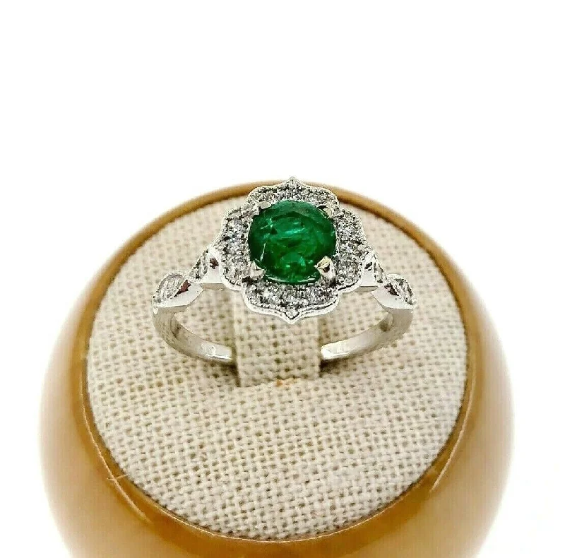 Personalized rings for men’s gifts-1.37 Carats t.w. Diamond and Emerald Halo with Accents Pave Ring 14K Gold