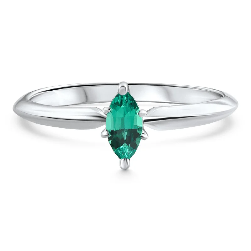 Platinum promise rings for men-1/3Ct Emerald Marquise Solitaire Ring 10k Gold Lab Grown