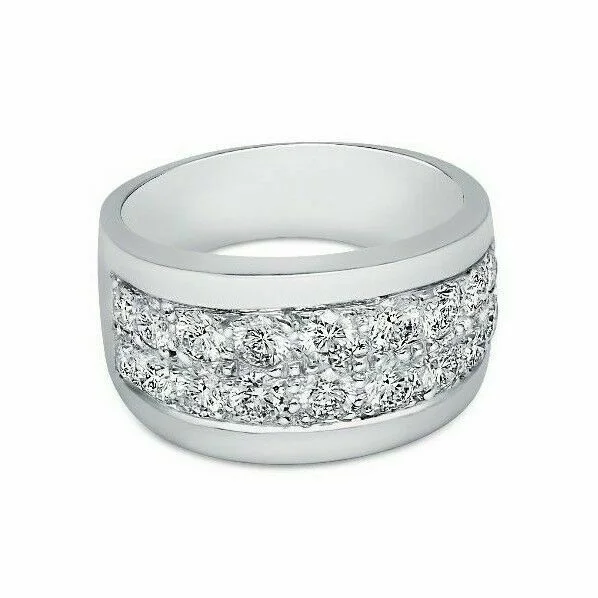 Personalized rings with initials-1.50 TCW Round Diamond Lines 18k White Gold Half Way Band Size 6.5