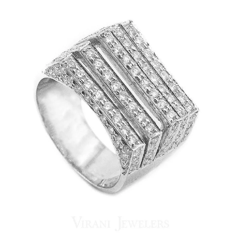 Designer wedding bands for men-1.71CT Diamond Five Frame Ring Set in 18K White Gold