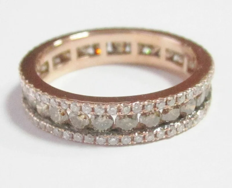 Antique style engagement rings-1.90Ct Natural Fancy Intense Brown Diamond Eternity Ring Size 7 14k Rose Gold