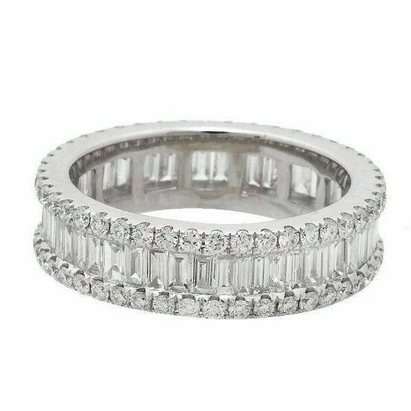 Simple silver wedding bands for women-1.98 TCW Baguette & Round Diamonds Eternity Band G VS2 Size 6.5 18k White Gold