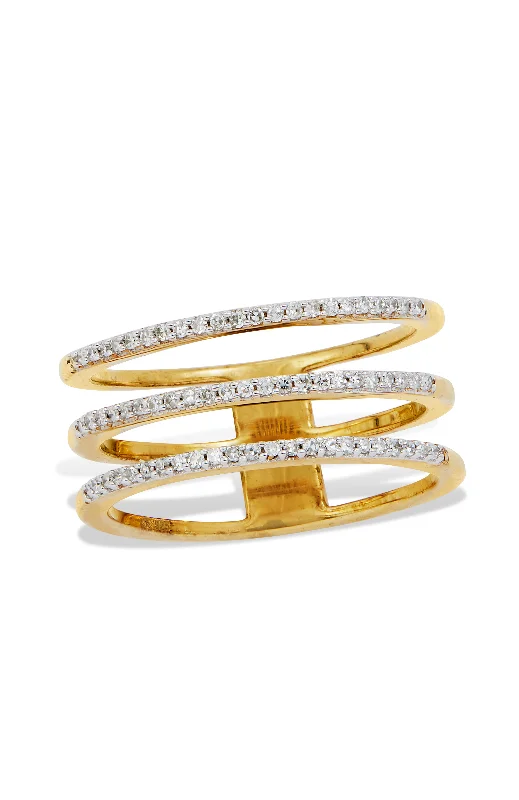 Wedding rings with colored stones-18K GOLD OVER STERLING SILVER TRIPLE ROW DIAMONDS RING