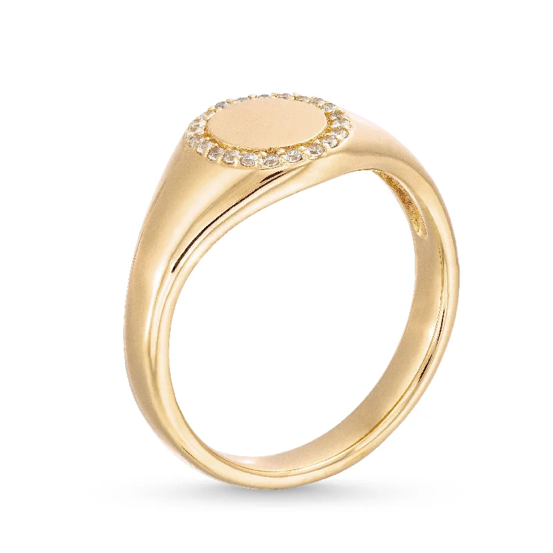 Personalized rings with initials-18k Gold Plated CZ Circle Signet Ring