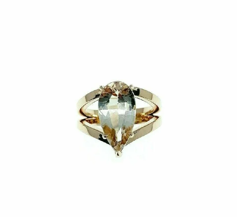 Custom rings with gemstones for men-2.90 Carats Custom Made Pear Shape Morganite Split Solitaire Ring 14k Rose Gold