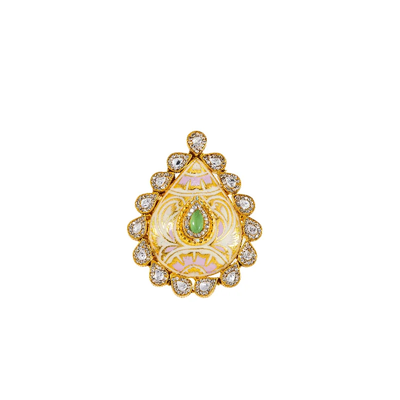 Unique engagement rings for her-22K Antique Gold, CZ, Emerald & Kundan Cocktail Ring (11.9gm)