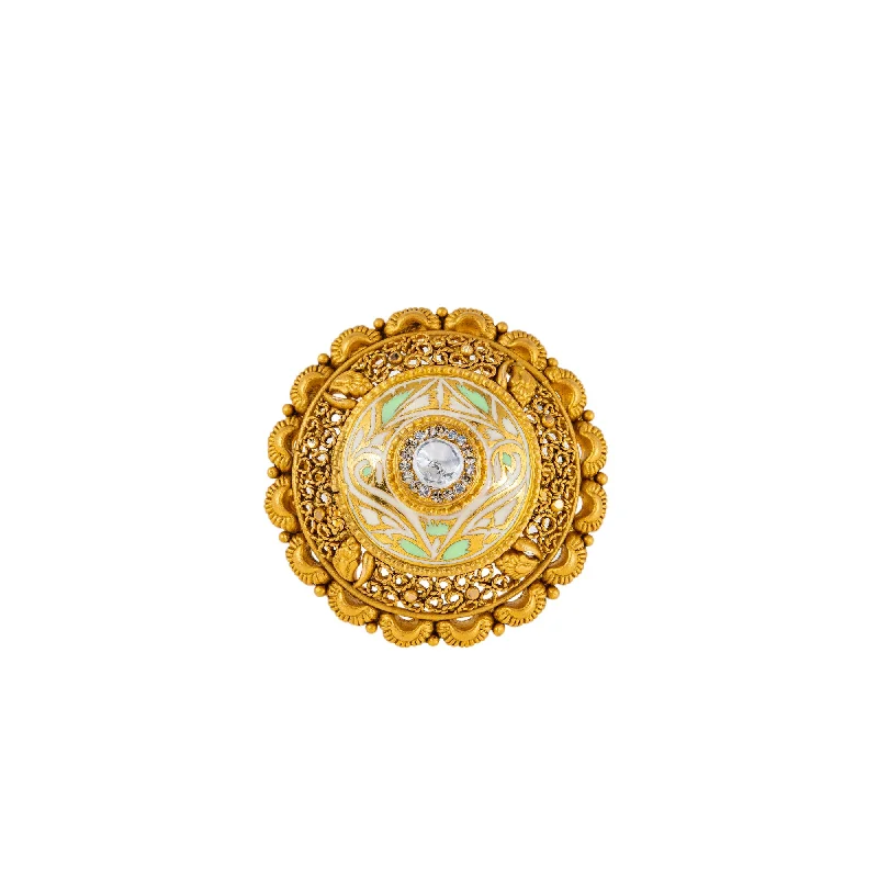 Gold stackable rings for women-22K Antique Gold, CZ & Kundan Cocktail Ring (9.2gm)