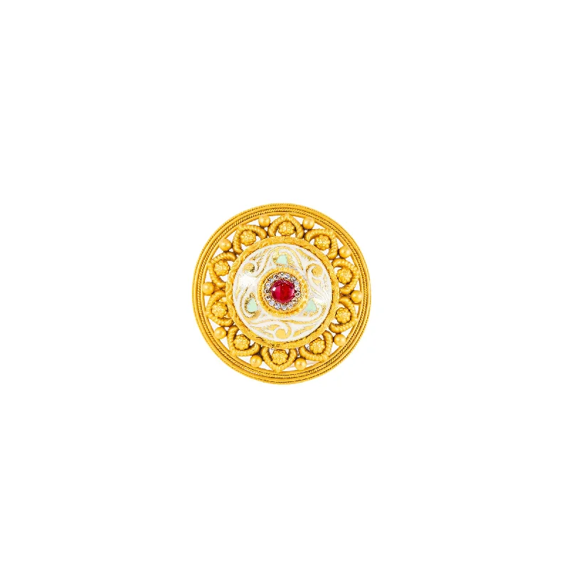 Unique promise rings for men-22K Antique Gold, Ruby & CZ Cocktail Ring (9.2gm)