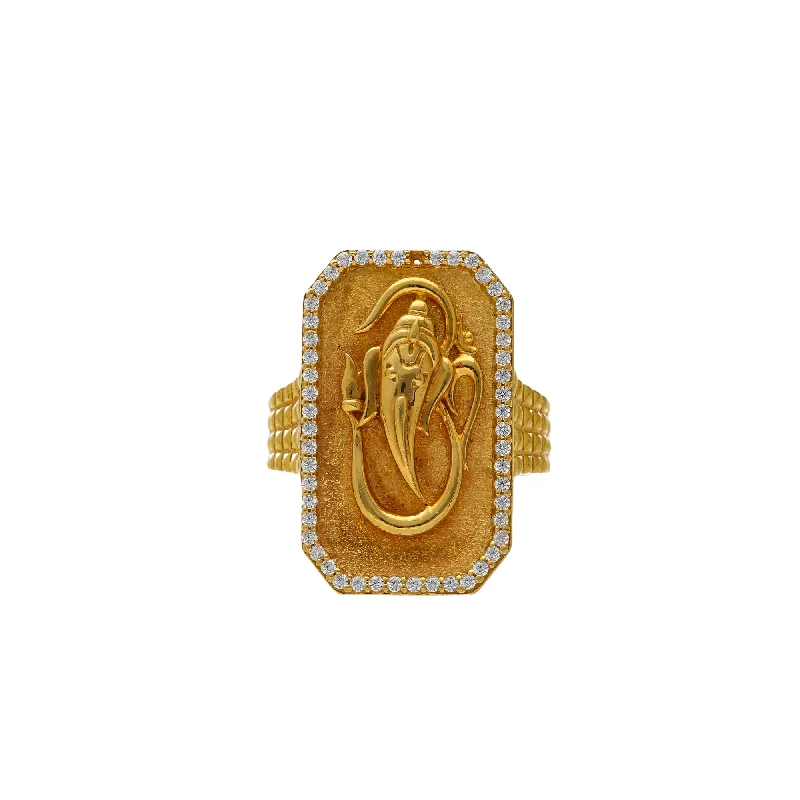 Simple gold promise rings for women-22K Gold & CZ Ganesh Ring (18.2gm)