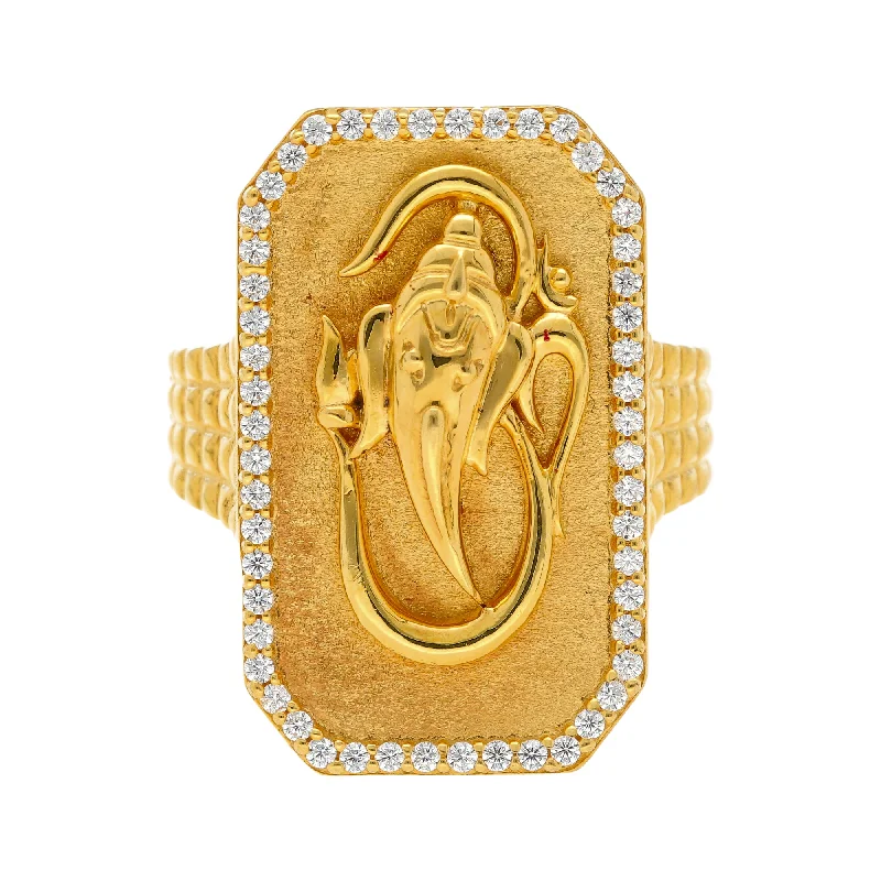 Custom rings for wedding gifts-22K Yellow Gold  & CZ Men's Lord Ganesh Shield Ring