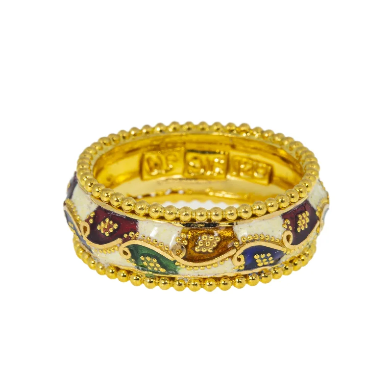 Unique rings with colored gemstones-22K Yellow Gold Meenakari Ring (5.9gm)