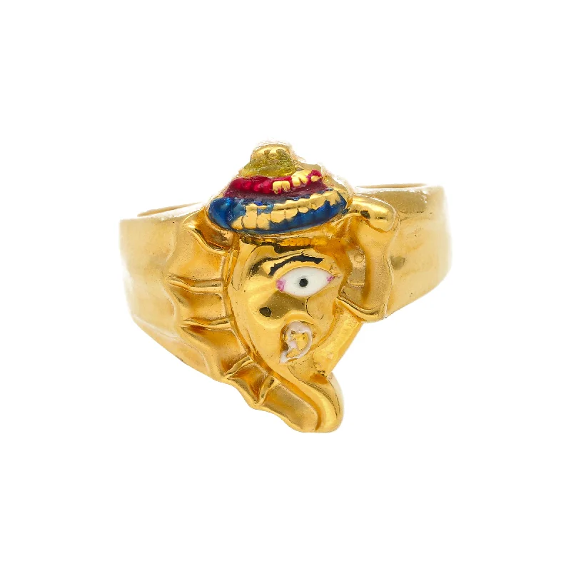 Fashion rings with birthstones for men-22K Yellow Gold Men's Colorful Ganesh Ring (10.2 grams)