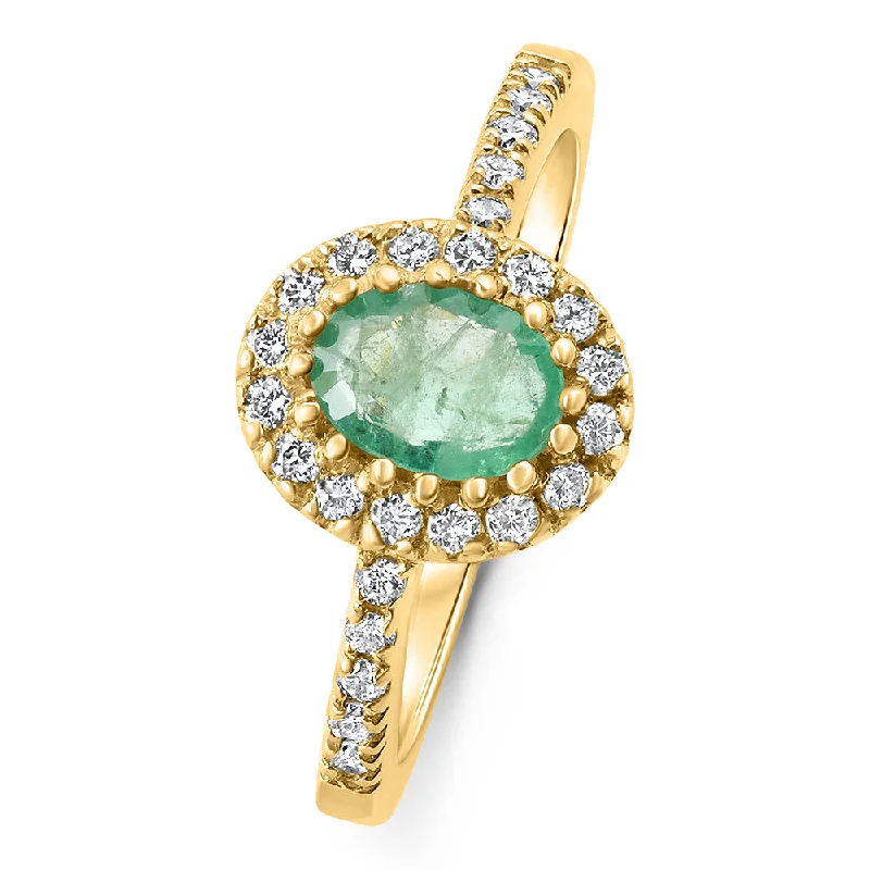 Stackable engagement rings with diamonds-3/4Ct Oval Emerald & Lab Grown Diamond Ring 10k Gold