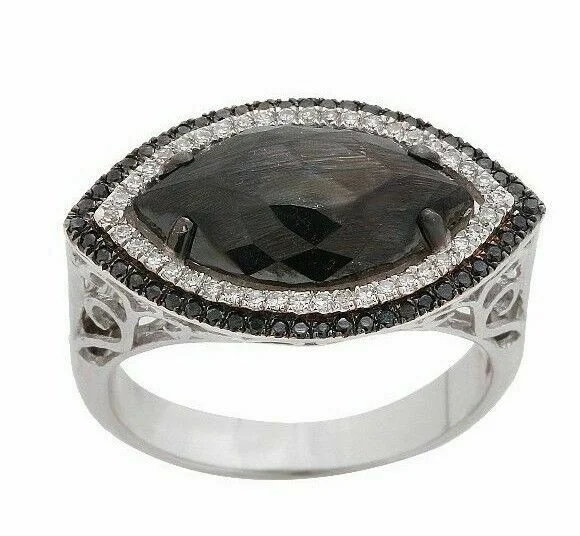 Unique engagement rings for men-3.50ct Rose Cut Marquise Cut Black Diamond Center 2 Row Halo Cocktail Ring