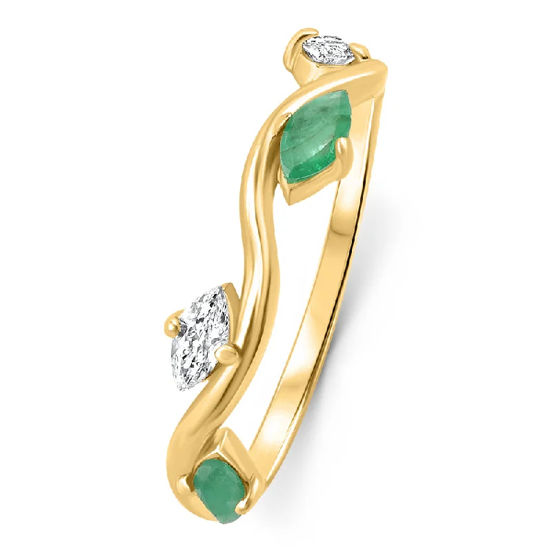 Custom fashion rings for women-3/8Ct Emerald Marquise Shape Diamond & Gemstone Wedding Ring 10k Gold Lab Grown