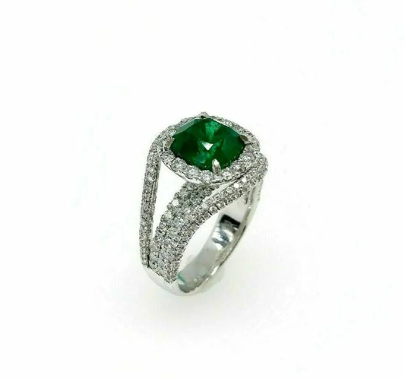 Silver rings for men with engraving-5.00 Carats t.w. Diamond and Emerald Anniverasy Ring Emerald is 3.15 Carats 18K