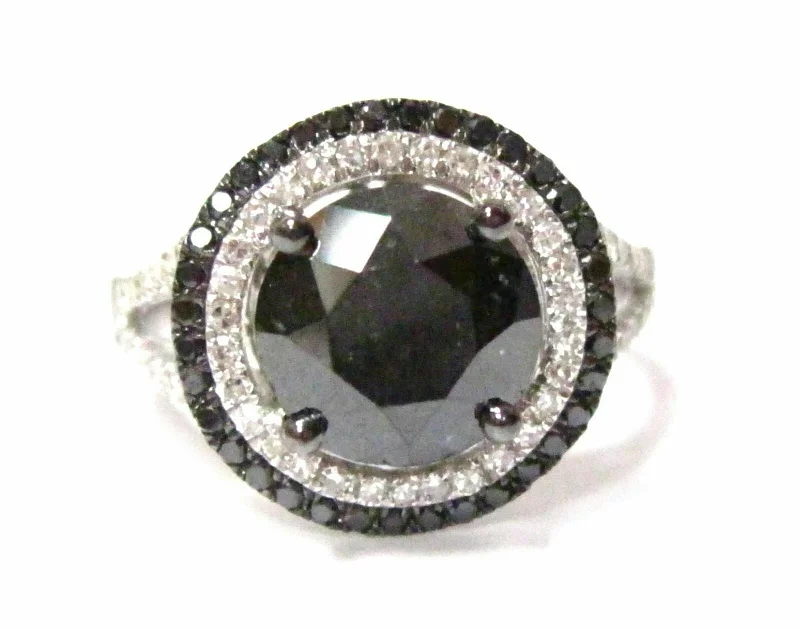 Custom birthstone rings for women-5.20 TCW Halo Natural Black Diamond Anniversary/Cocktail Ring Size 6.75 14k Gold