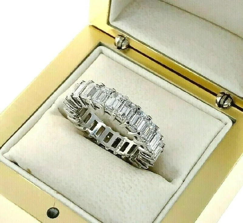 Custom promise rings for couples-5.34 Carats tw Emerald Cut Diamond Eternity Wedding Anniversary Band Platinum