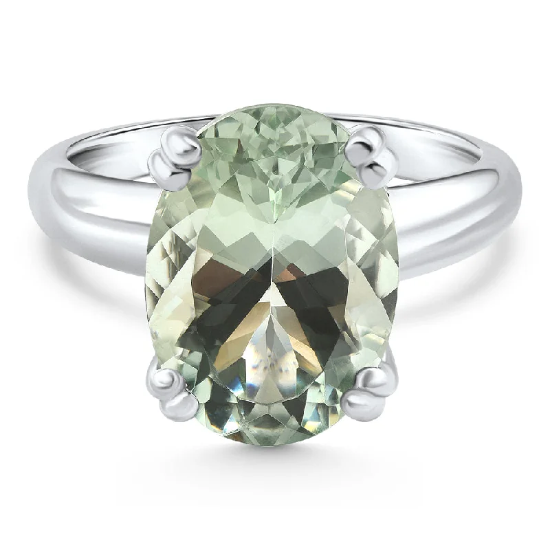 Luxury wedding rings for women-5Ct Green Amethyst Oval Ring 10k Gold