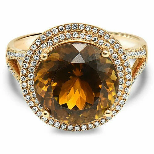 Designer engagement rings for women-6.48 TCW Natural Round Tourmaline & Diamond Accents Ring Sz 6.5 14k Yellow Gold