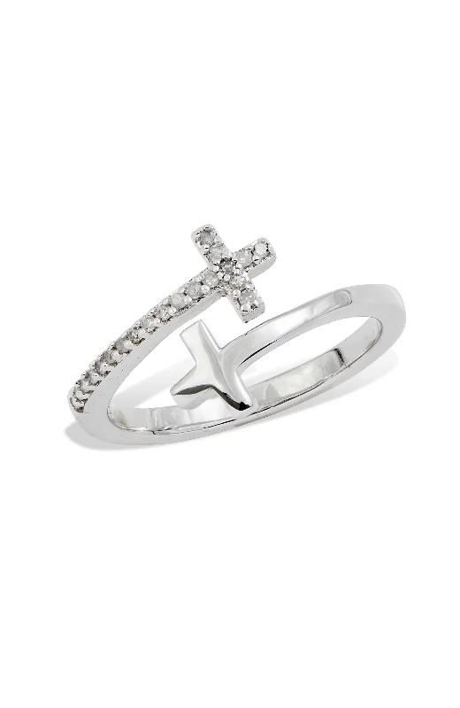 Wedding rings with sapphires-.925 STERLING SILVER RHODIUM PLATE DOBLE CROSS RING