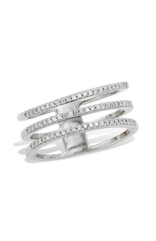 Luxury diamond rings for men-.925 STERLING SILVER RHODIUM PLATE TRIPLE ROW DIAMONDS RING