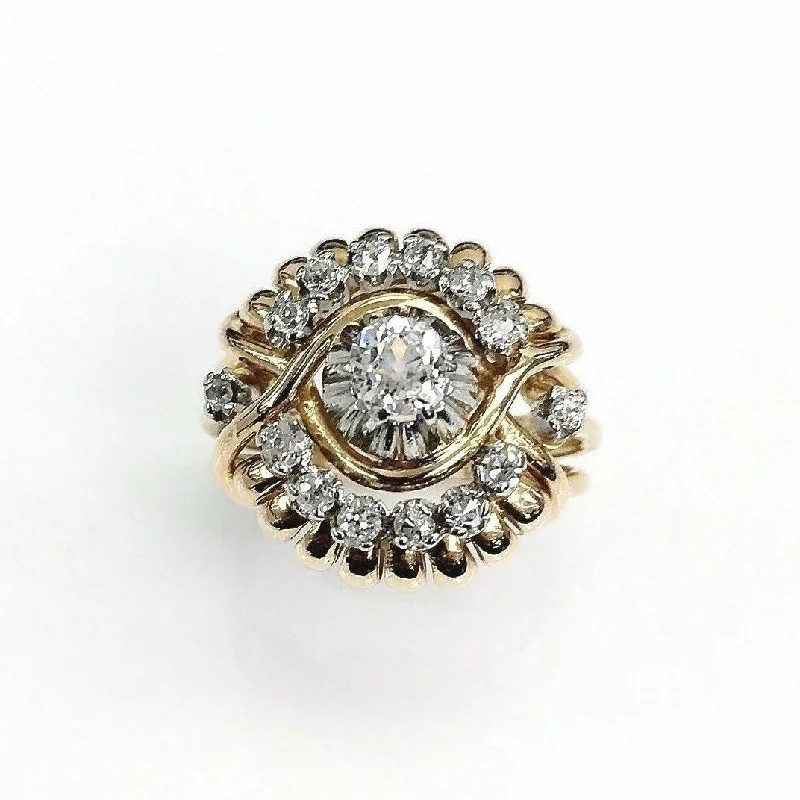 Unique engagement rings for her-Antique 1950's 0.68 Carats t.w. Genie Diamond Ring Center is 0.35 Carat 18K Gold