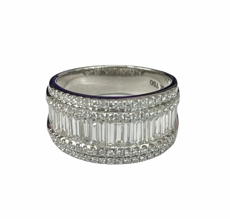 Wedding rings with colored stones-Baguettes and Round Brilliants Wide Diamond Ring Size 7 White Gold