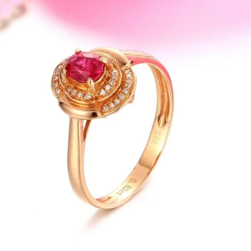 Unique engagement rings for her-Baikalla™ 18k Rose Gold & Natural A Ruby (1/2 ct ) Ring With Diamonds