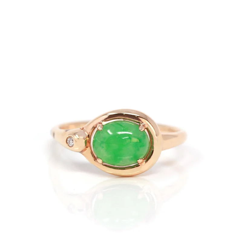 Fashion rings for women with pearls-Baikalla™ "Daria" 18k Rose Gold Natural Imperial Jadeite Engagment Ring