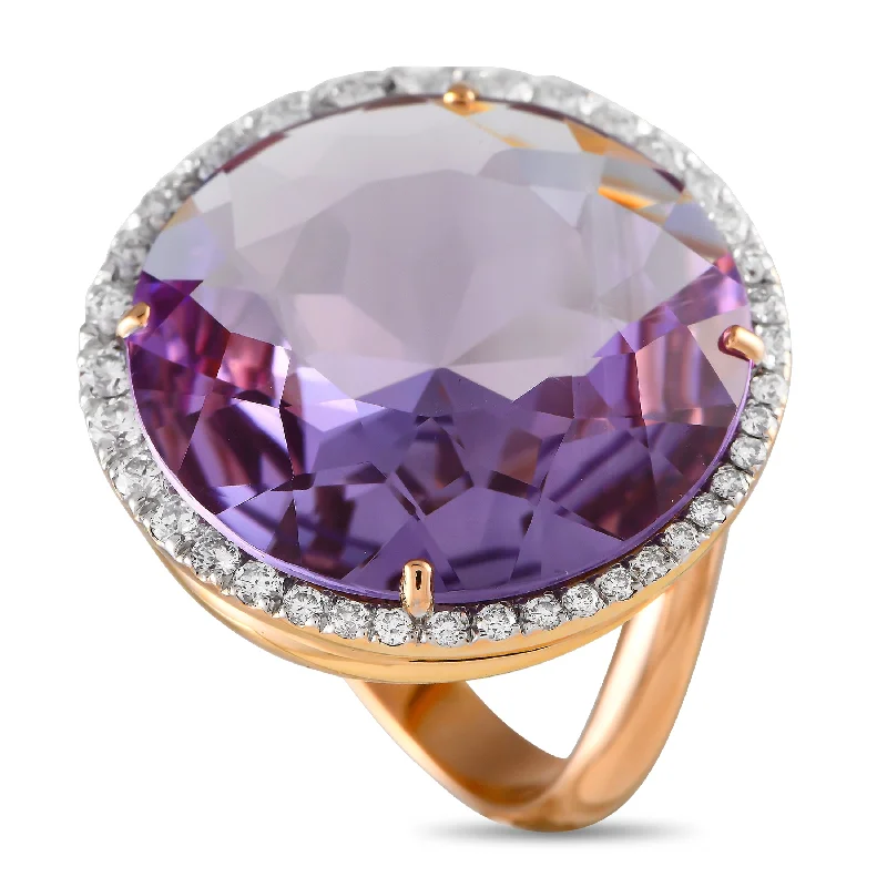 Luxury gold engagement rings for her-Casato 18K Rose Gold 0.78ct Diamond and Amethyst Ring 200490