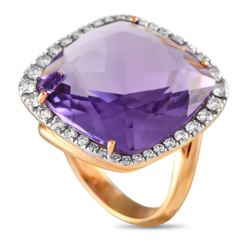 Silver wedding bands for men-Casato 18K Rose Gold 0.83ct Diamond and Amethyst Ring 200491