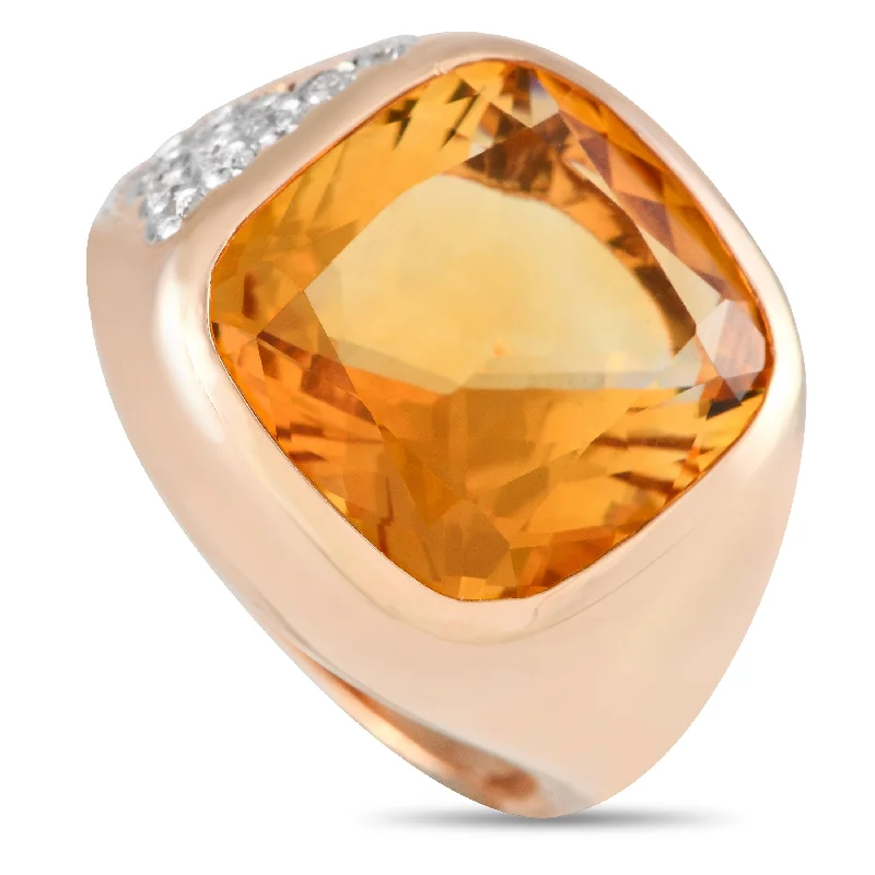 Silver rings with sapphire gemstones-Casato 18K Yellow Gold 0.30ct Diamond and Citrine Ring 200475