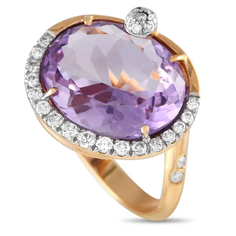 Unique rings with colored gemstones-Casato 18K Yellow Gold 0.32ct Diamond and Amethyst Ring 200509