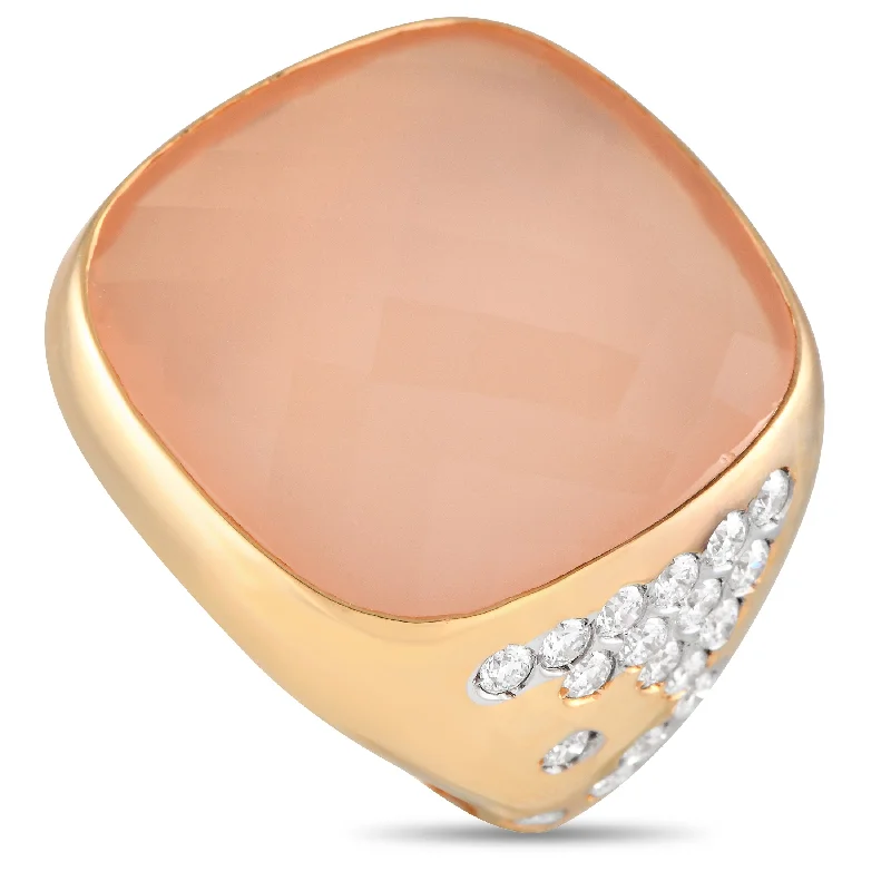 Gold engagement rings for men-Casato 18K Yellow Gold 0.65ct Diamond and Chalcedony Ring 200473