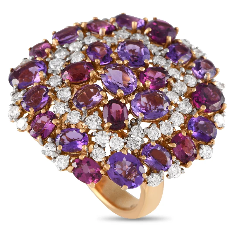 Platinum promise rings for men-Casato 18K Yellow Gold 1.45ct Diamond, Amethyst, and Rhodolite Ring 200506