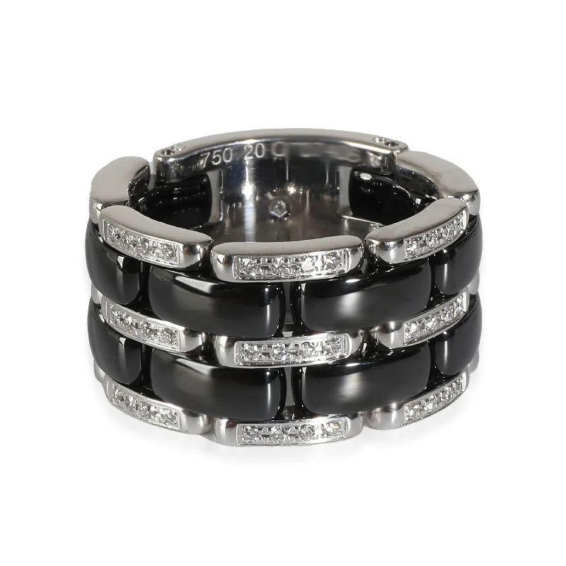 Luxury gold engagement rings for her-Chanel Ultra Diamond Ring With Black Ceramic in 18KT White Gold 0.37 CTW