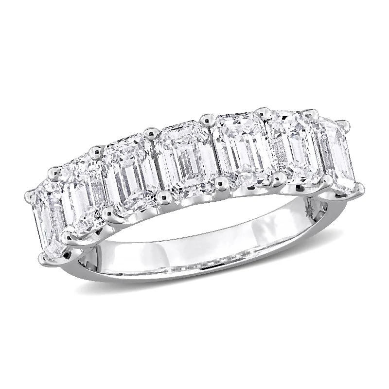 Luxury diamond rings for men-Created Forever 3 1/2ct TW Emerald-Cut Lab-Grown Diamond 7-Stone Anniversary Band in 14k White Gold